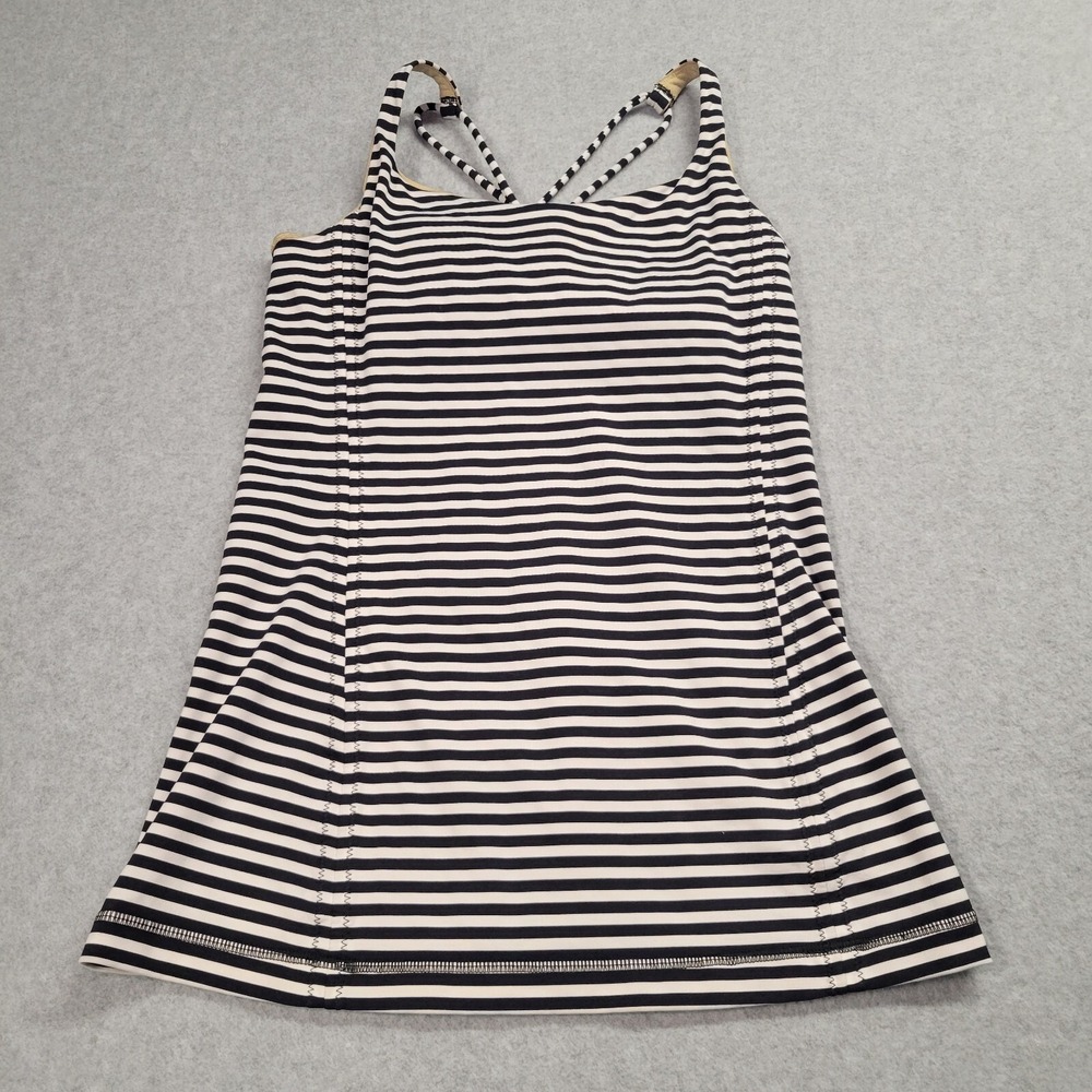 Lululemon Tank Top Shirt Stripe Black White Size 6 Built Pad Bra Womens Gym Yoga